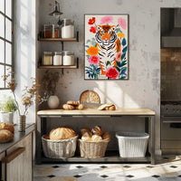 Tiger Pop Art with Colorful Flowers Animal Poster PosterGoat