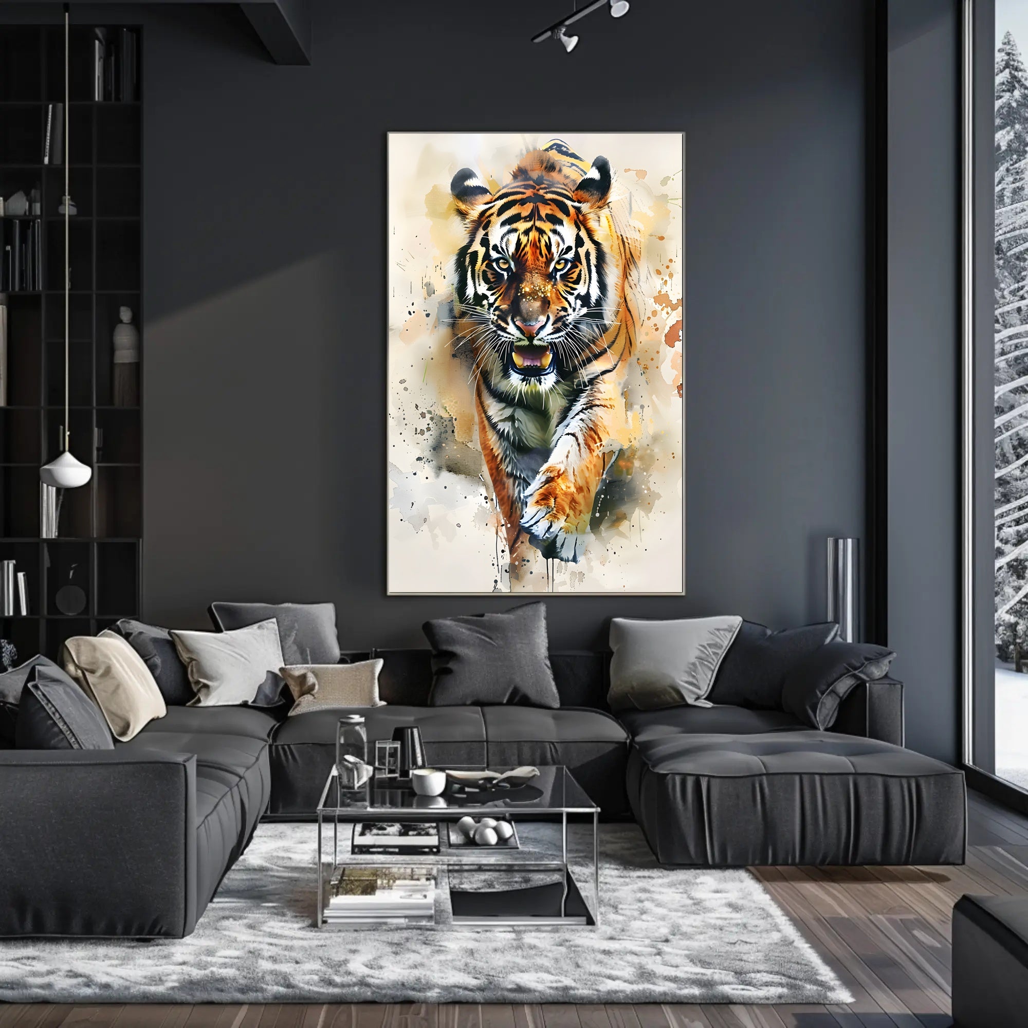 Tiger in Motion: Bold Artistic Animal Poster PosterGoat