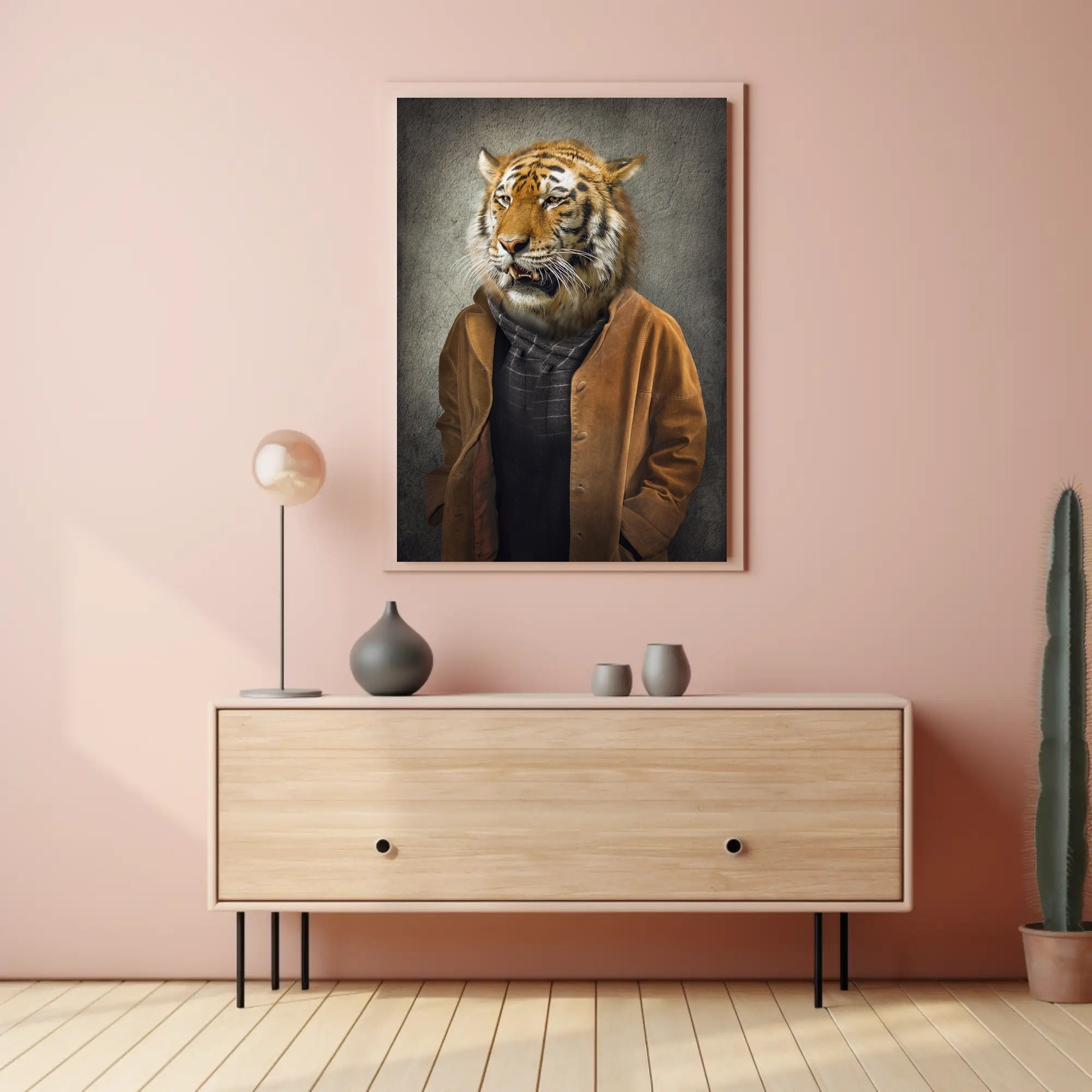Tiger in Stylish Attire: Artistic Animal Poster PosterGoat