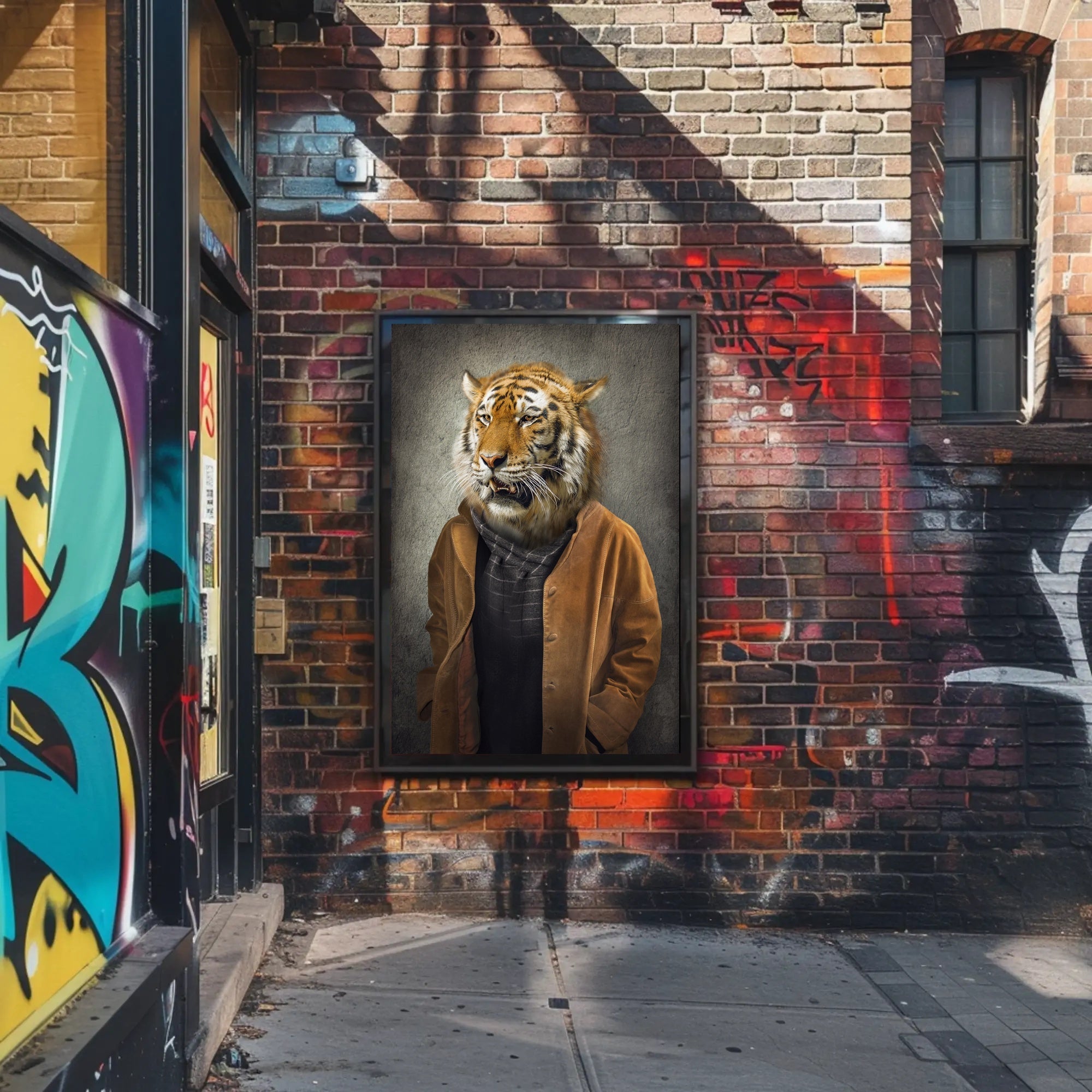 Tiger in Stylish Attire: Artistic Animal Poster PosterGoat