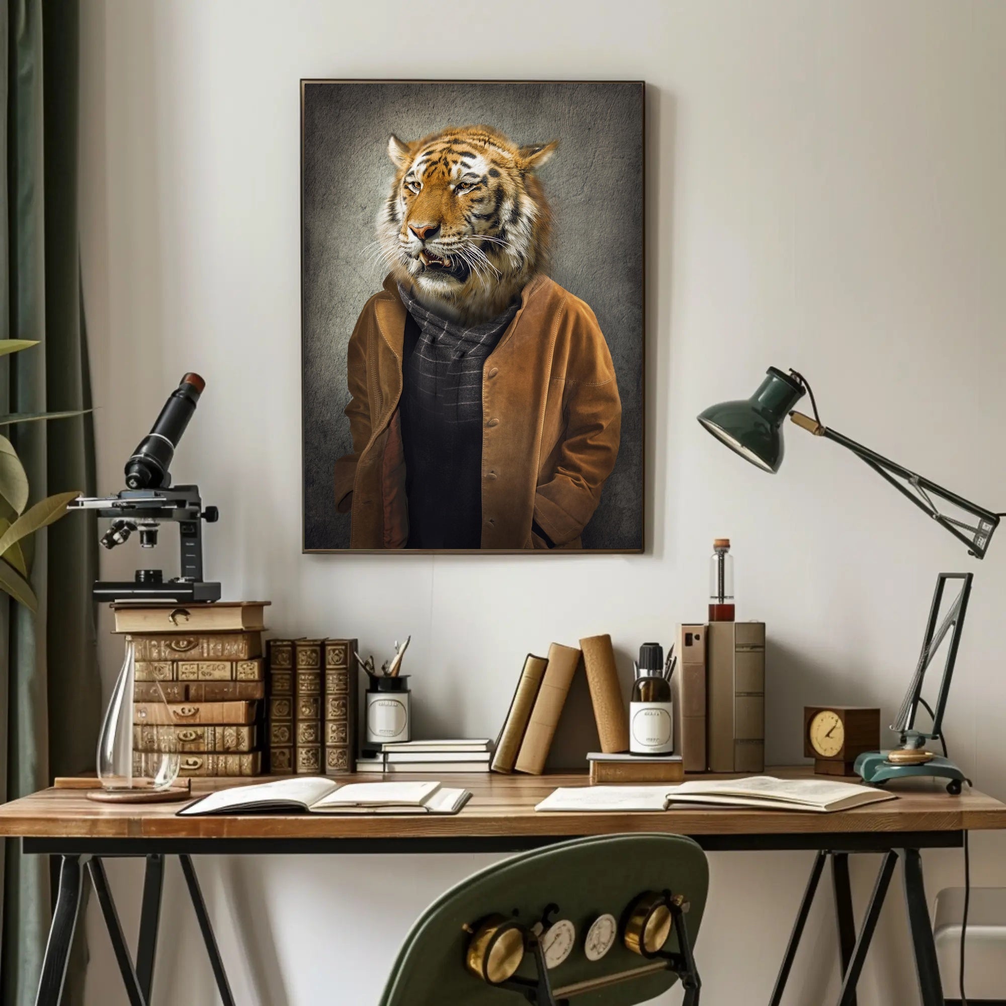 Tiger in Stylish Attire: Artistic Animal Poster PosterGoat