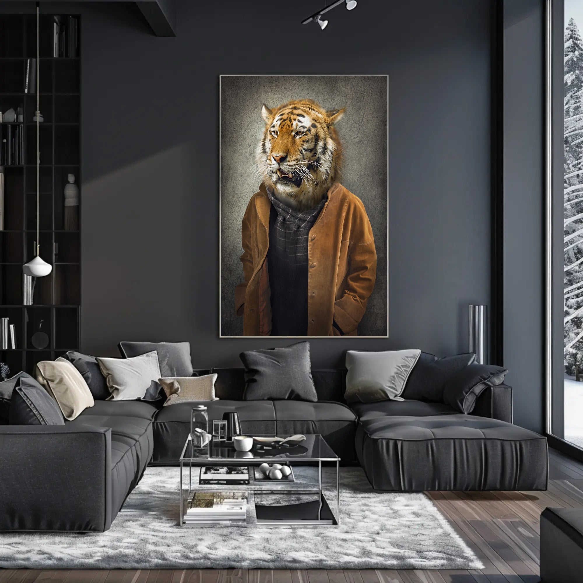 Tiger in Stylish Attire: Artistic Animal Poster PosterGoat