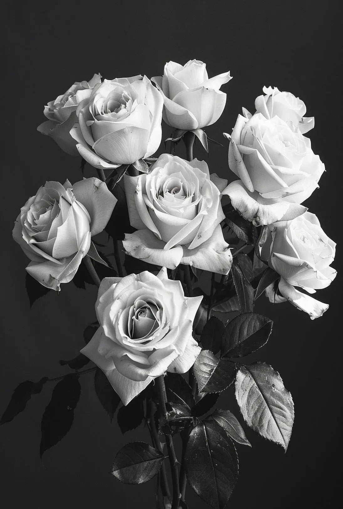 Timeless Black and White Rose Bouquet, Artistic Poster PosterGoat