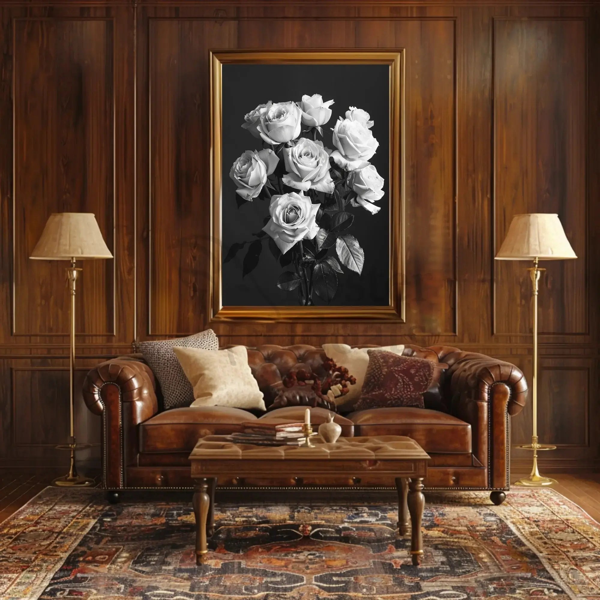 Timeless Black and White Rose Bouquet, Artistic Poster PosterGoat