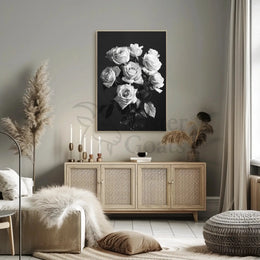 Timeless Black and White Rose Bouquet, Artistic Poster PosterGoat