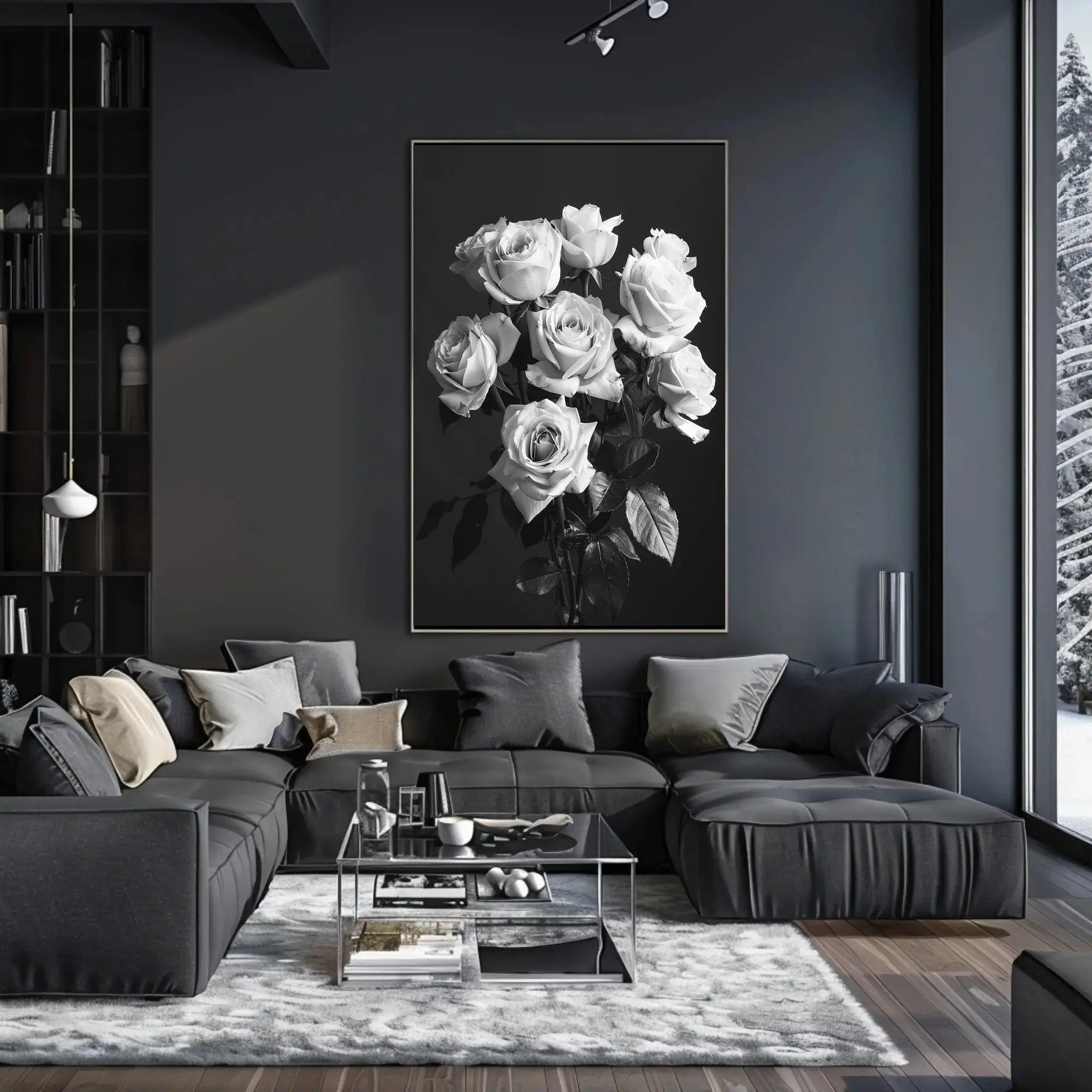 Timeless Black and White Rose Bouquet, Artistic Poster PosterGoat