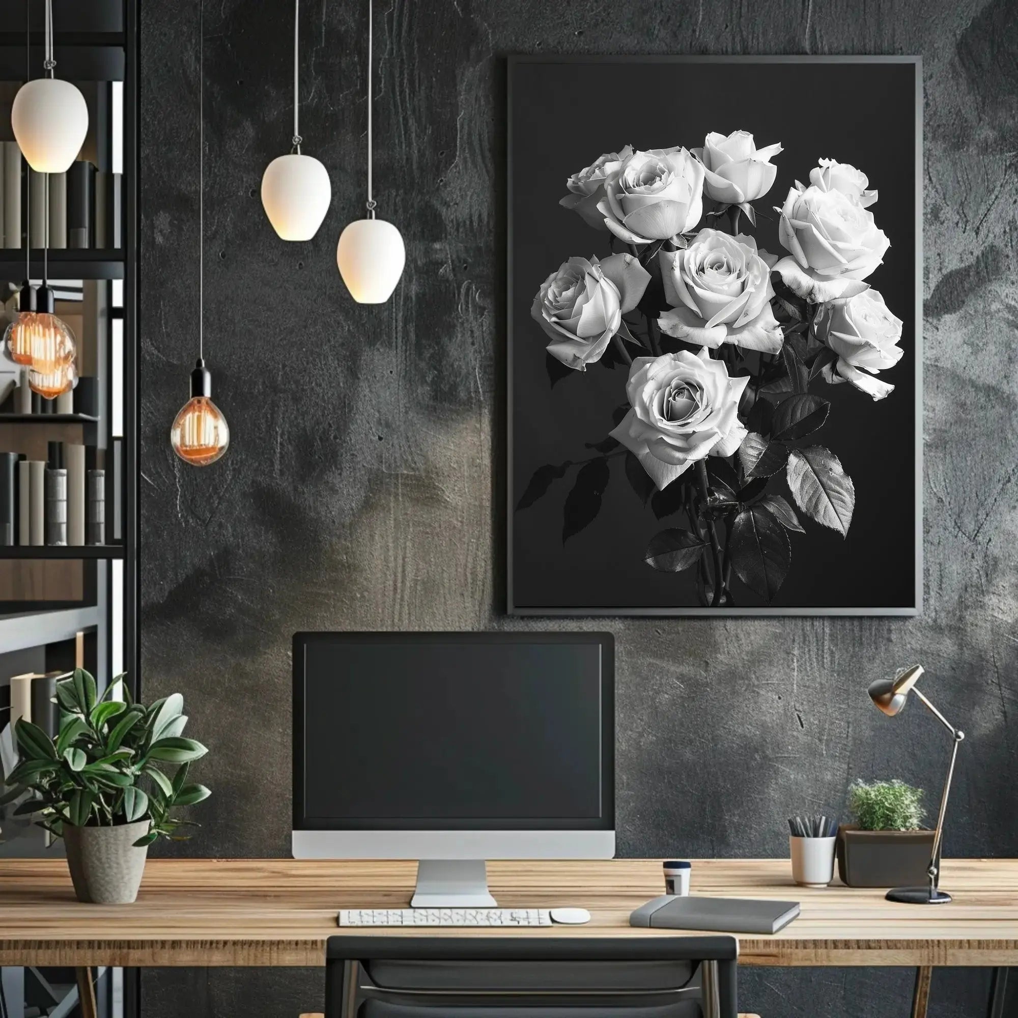 Timeless Black and White Rose Bouquet, Artistic Poster PosterGoat