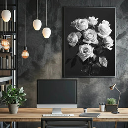 Timeless Black and White Rose Bouquet, Artistic Poster PosterGoat
