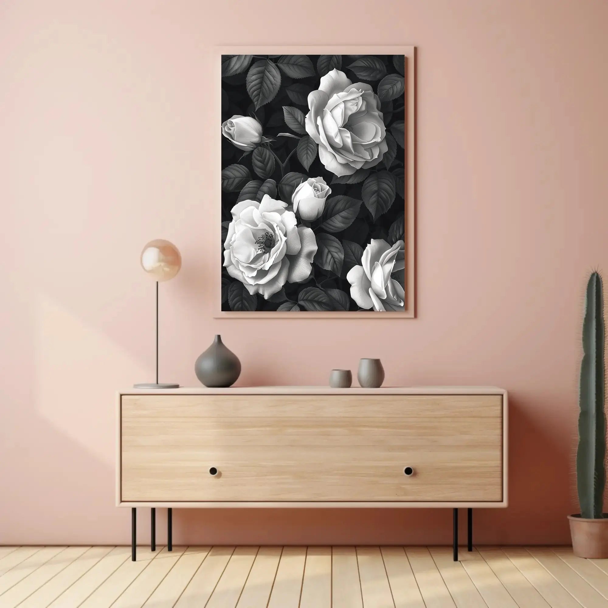 Timeless Elegance: Monochrome Rose Cluster Art Poster PosterGoat