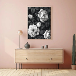 Timeless Elegance: Monochrome Rose Cluster Art Poster PosterGoat