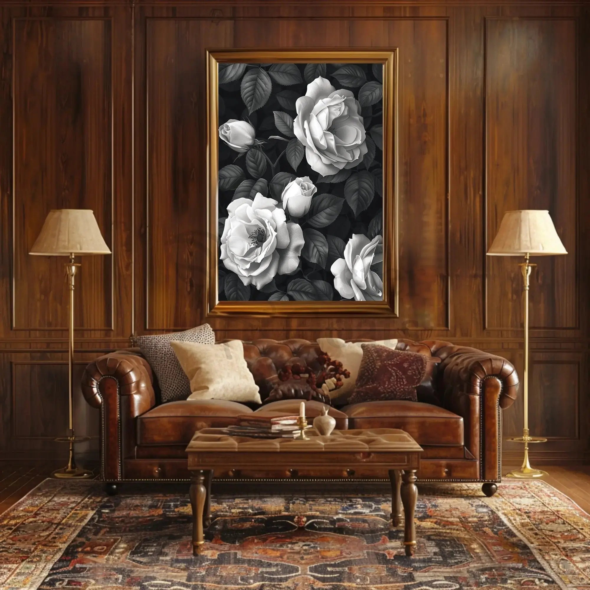 Timeless Elegance: Monochrome Rose Cluster Art Poster PosterGoat