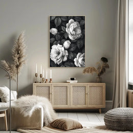 Timeless Elegance: Monochrome Rose Cluster Art Poster PosterGoat