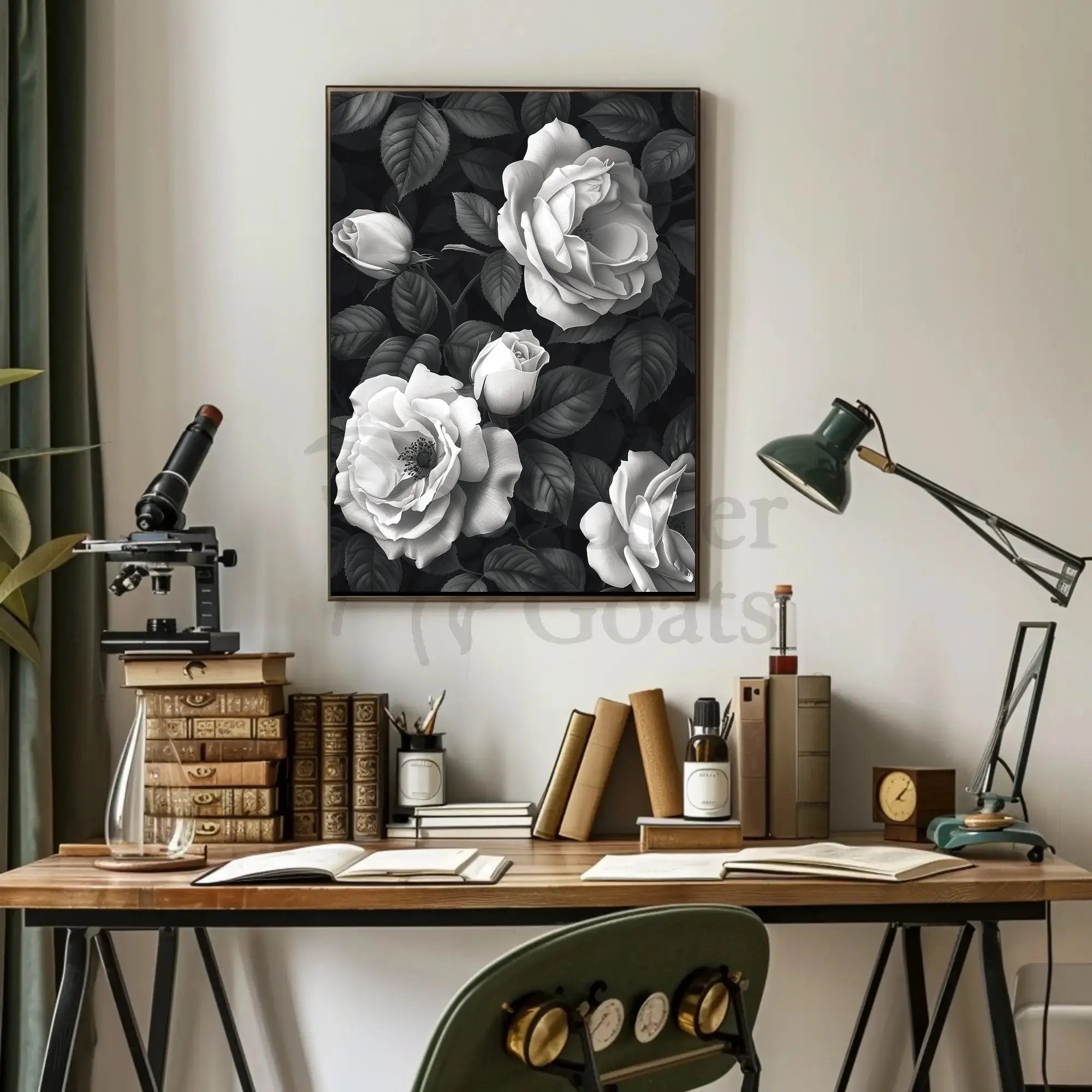 Timeless Elegance: Monochrome Rose Cluster Art Poster PosterGoat