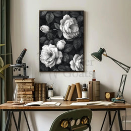 Timeless Elegance: Monochrome Rose Cluster Art Poster PosterGoat