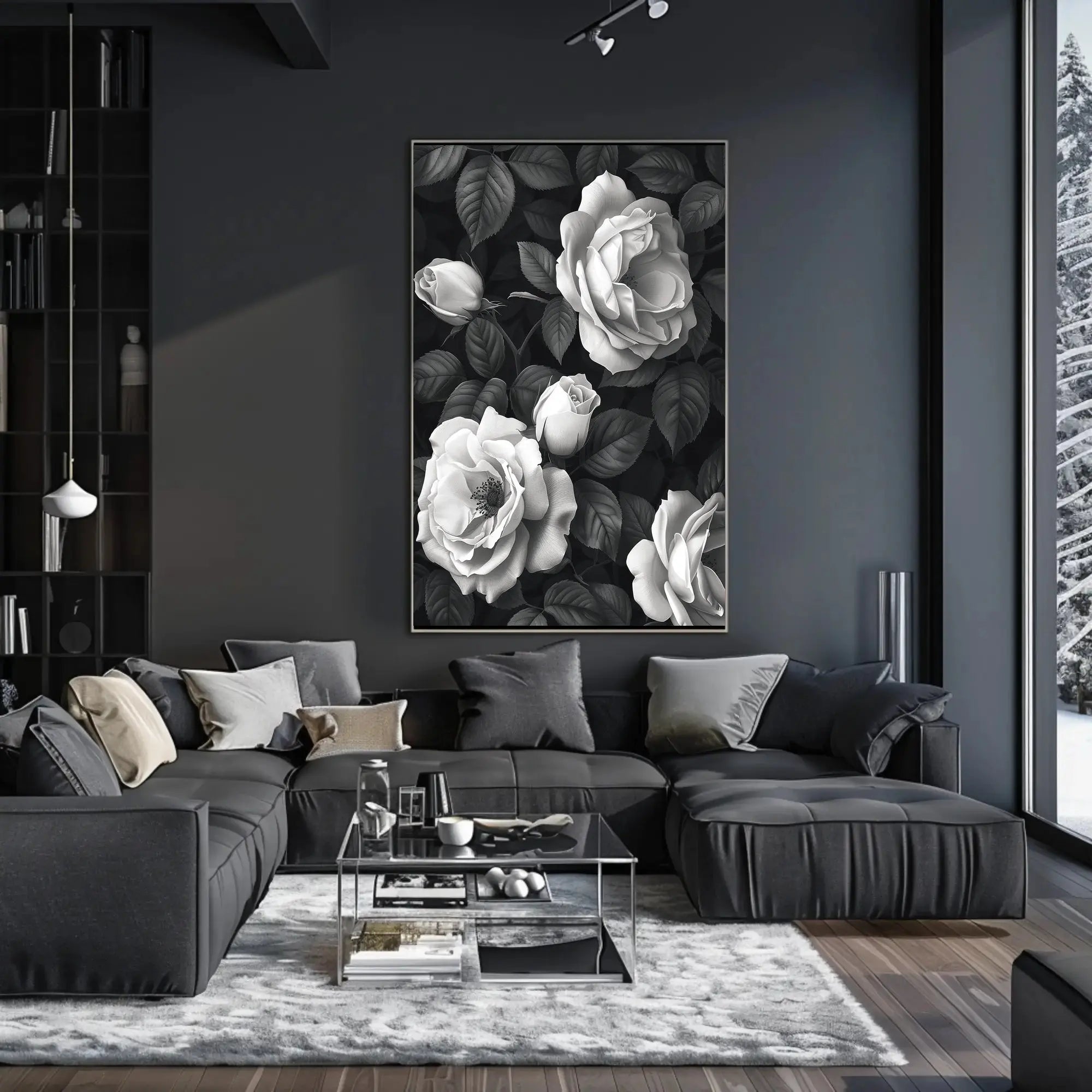 Timeless Elegance: Monochrome Rose Cluster Art Poster PosterGoat