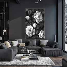 Timeless Elegance: Monochrome Rose Cluster Art Poster PosterGoat