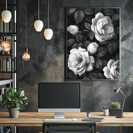 Timeless Elegance: Monochrome Rose Cluster Art Poster PosterGoat