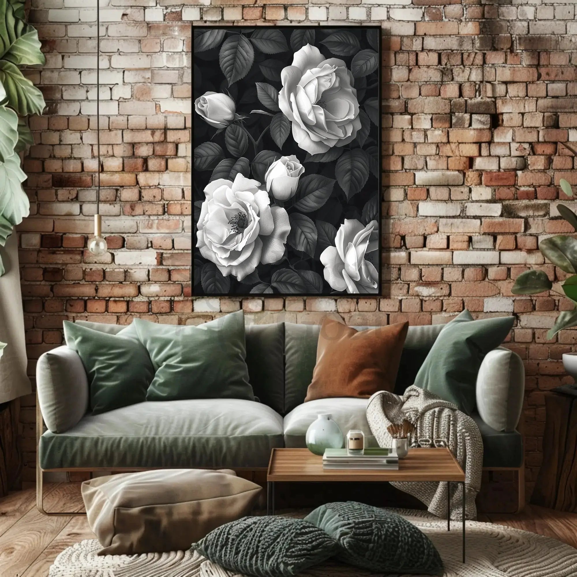 Timeless Elegance: Monochrome Rose Cluster Art Poster PosterGoat