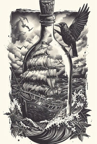 Timeless Nautical Ship in Bottle Artistic Poster PosterGoat