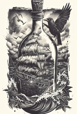 Timeless Nautical Ship in Bottle Artistic Poster PosterGoat