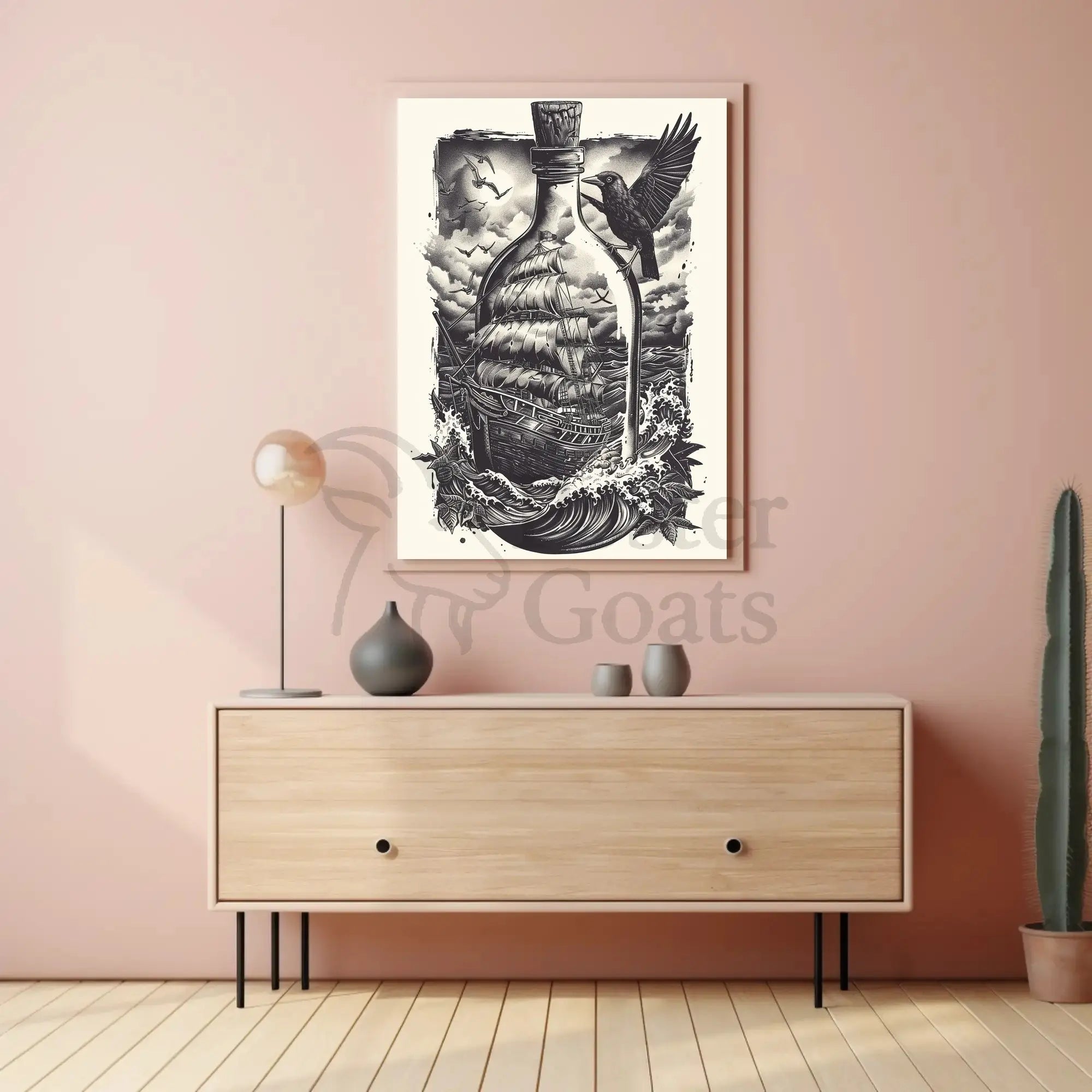 Timeless Nautical Ship in Bottle Artistic Poster PosterGoat