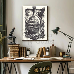 Timeless Nautical Ship in Bottle Artistic Poster PosterGoat
