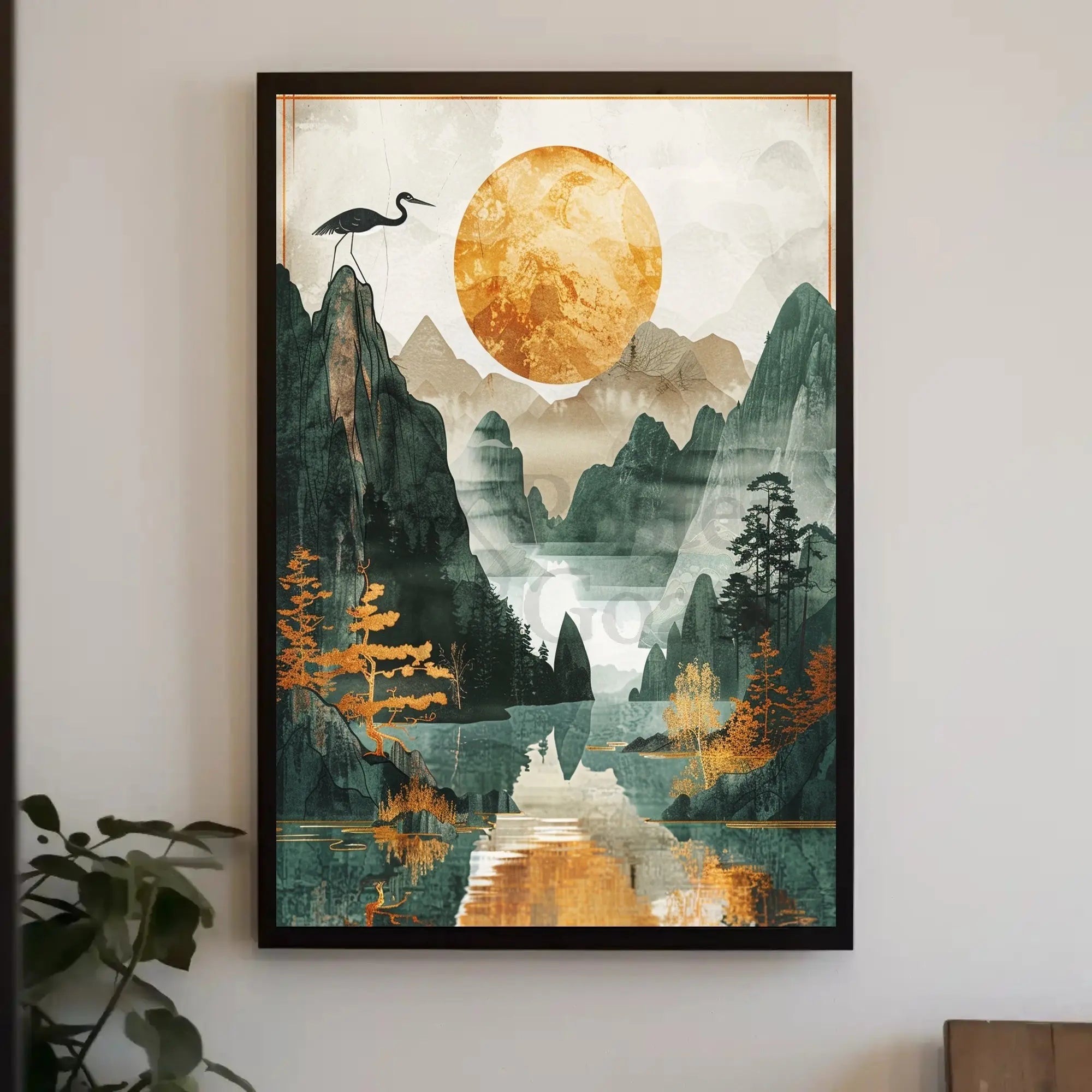 Timeless Tranquility Asian-Inspired Artistic Landscape Poster PosterGoat