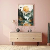 Timeless Tranquility Asian-Inspired Artistic Landscape Poster PosterGoat