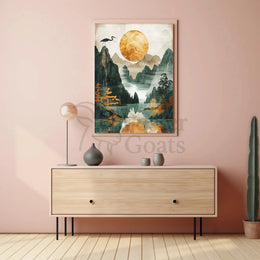 Timeless Tranquility Asian-Inspired Artistic Landscape Poster PosterGoat