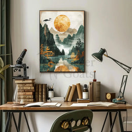 Timeless Tranquility Asian-Inspired Artistic Landscape Poster PosterGoat