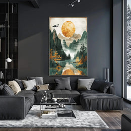 Timeless Tranquility Asian-Inspired Artistic Landscape Poster PosterGoat