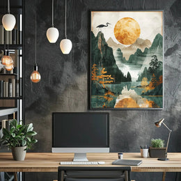 Timeless Tranquility Asian-Inspired Artistic Landscape Poster PosterGoat