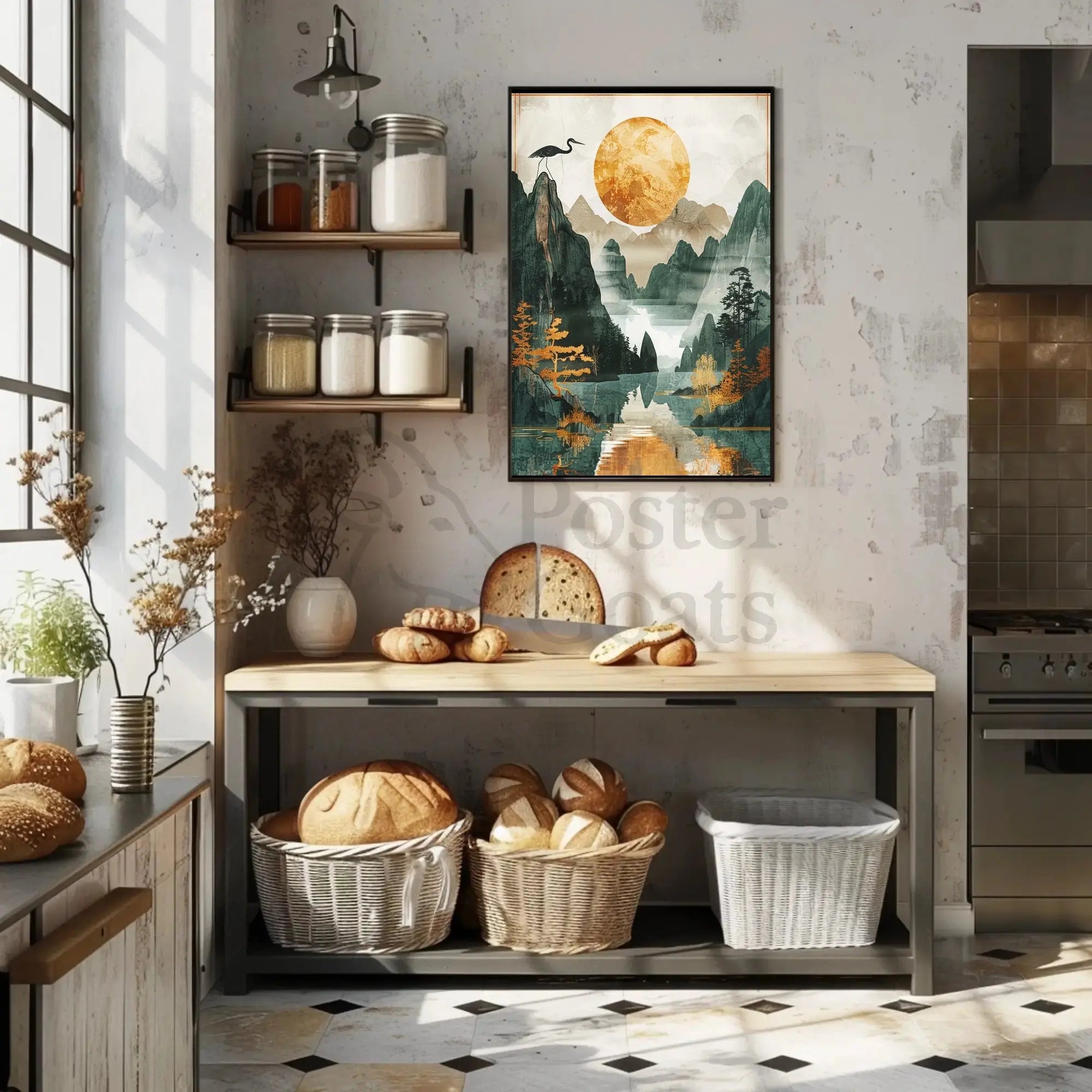 Timeless Tranquility Asian-Inspired Artistic Landscape Poster PosterGoat