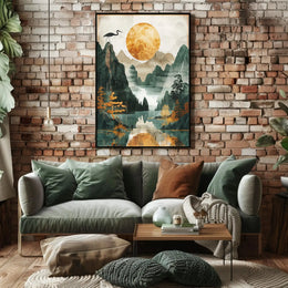 Timeless Tranquility Asian-Inspired Artistic Landscape Poster PosterGoat