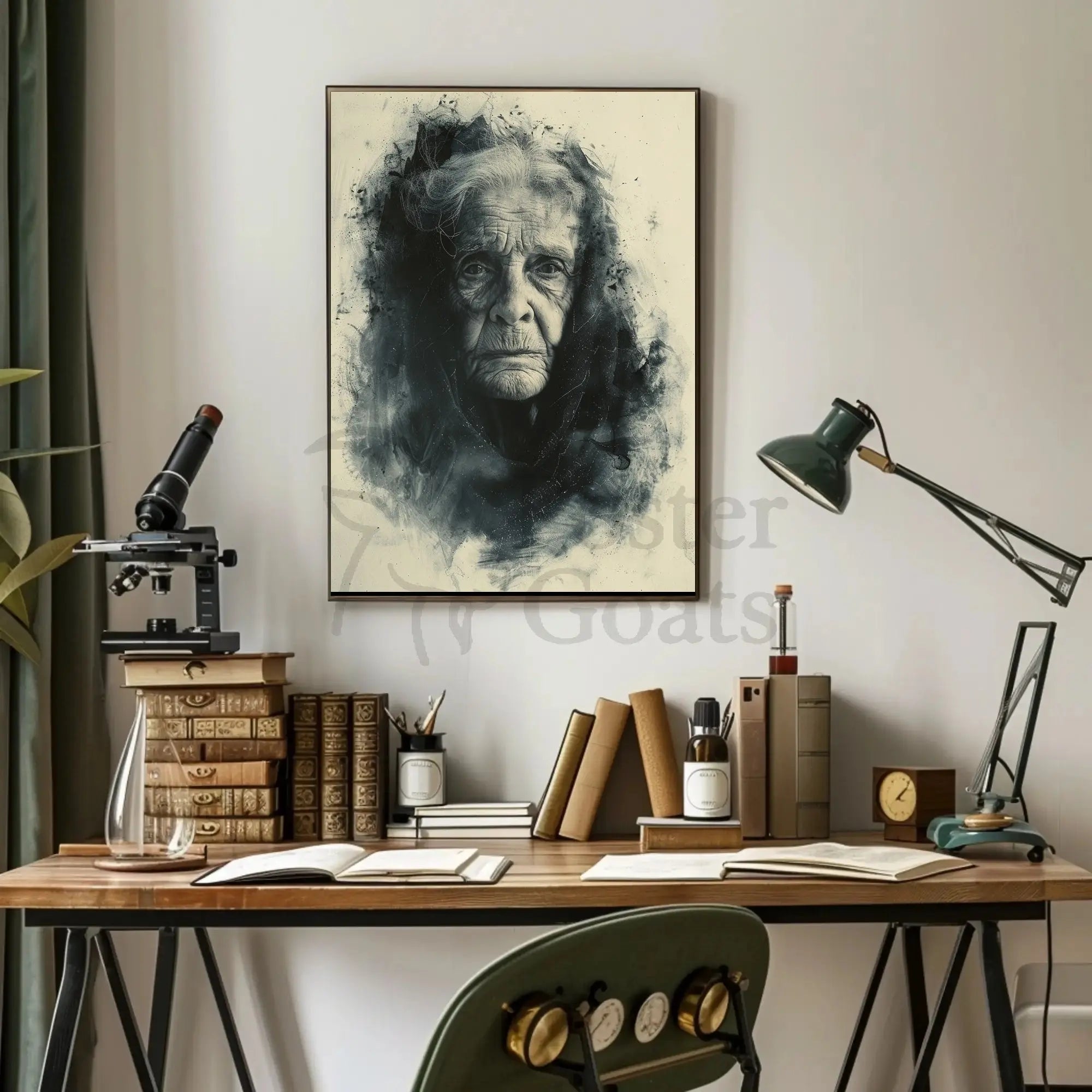 Timeless Wisdom Portrait Charcoal Drawing Art Poster PosterGoat