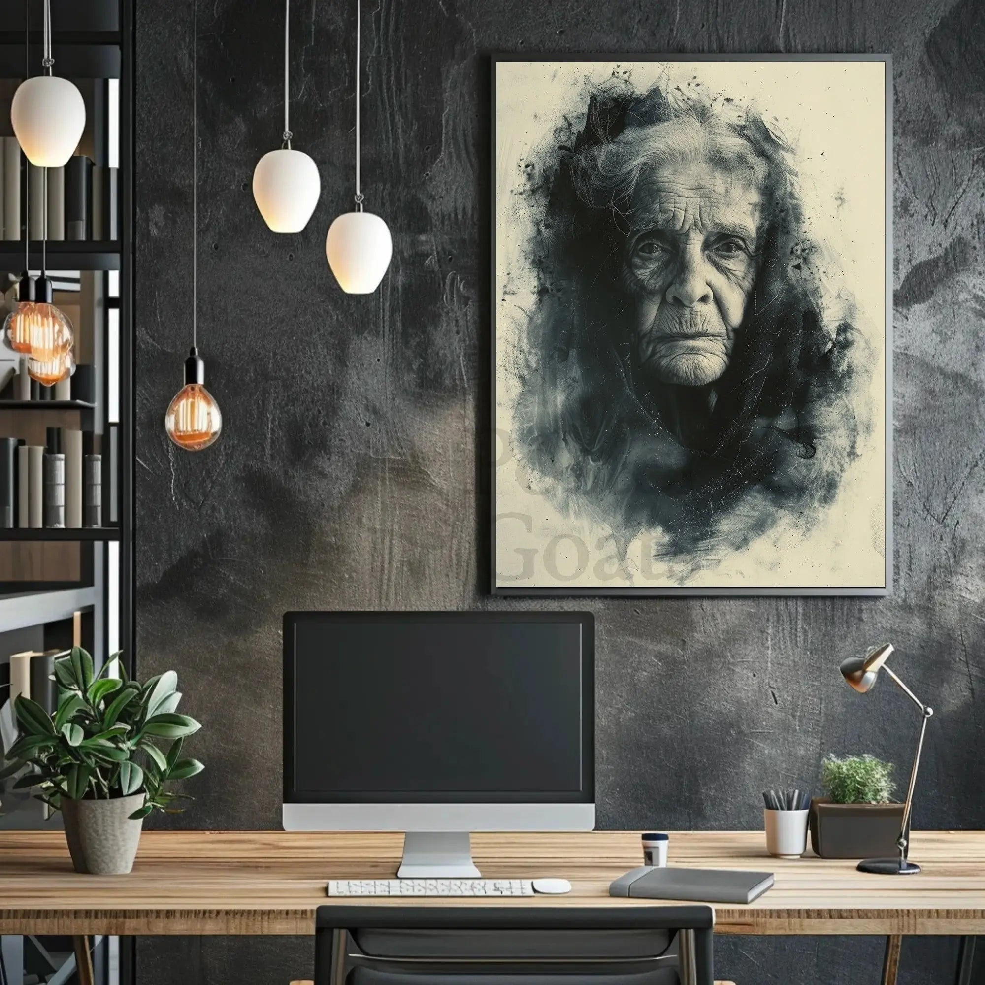 Timeless Wisdom Portrait Charcoal Drawing Art Poster PosterGoat