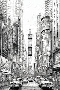 Times Square Urban Vibes Monochrome Artistic Poster PosterGoat