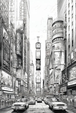 Times Square Urban Vibes Monochrome Artistic Poster PosterGoat
