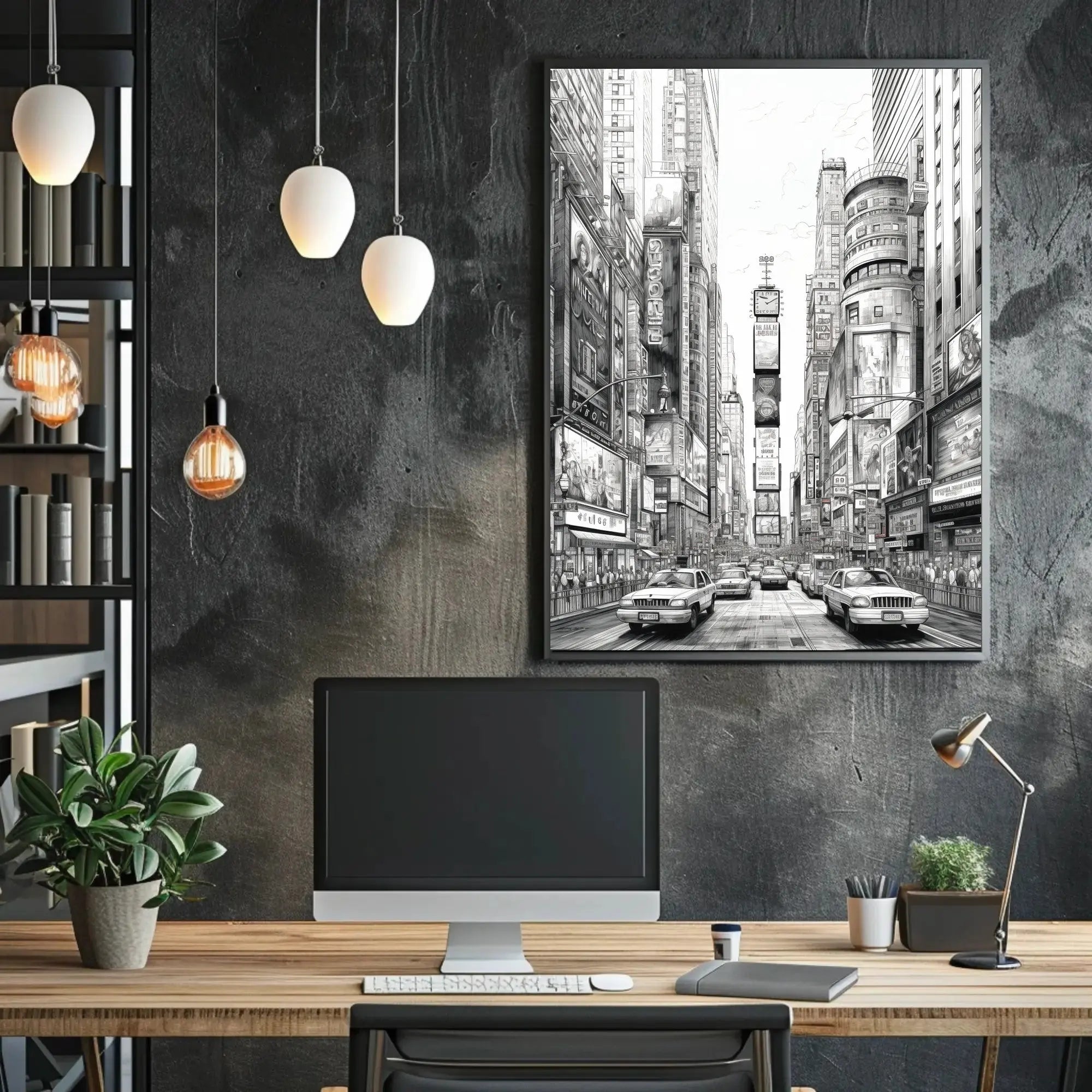 Times Square Urban Vibes Monochrome Artistic Poster PosterGoat