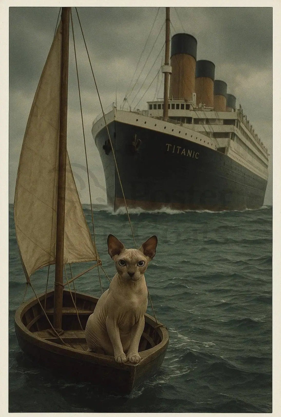 Titanic Surreal Sphynx Cat Maritime History Poster PosterGoat