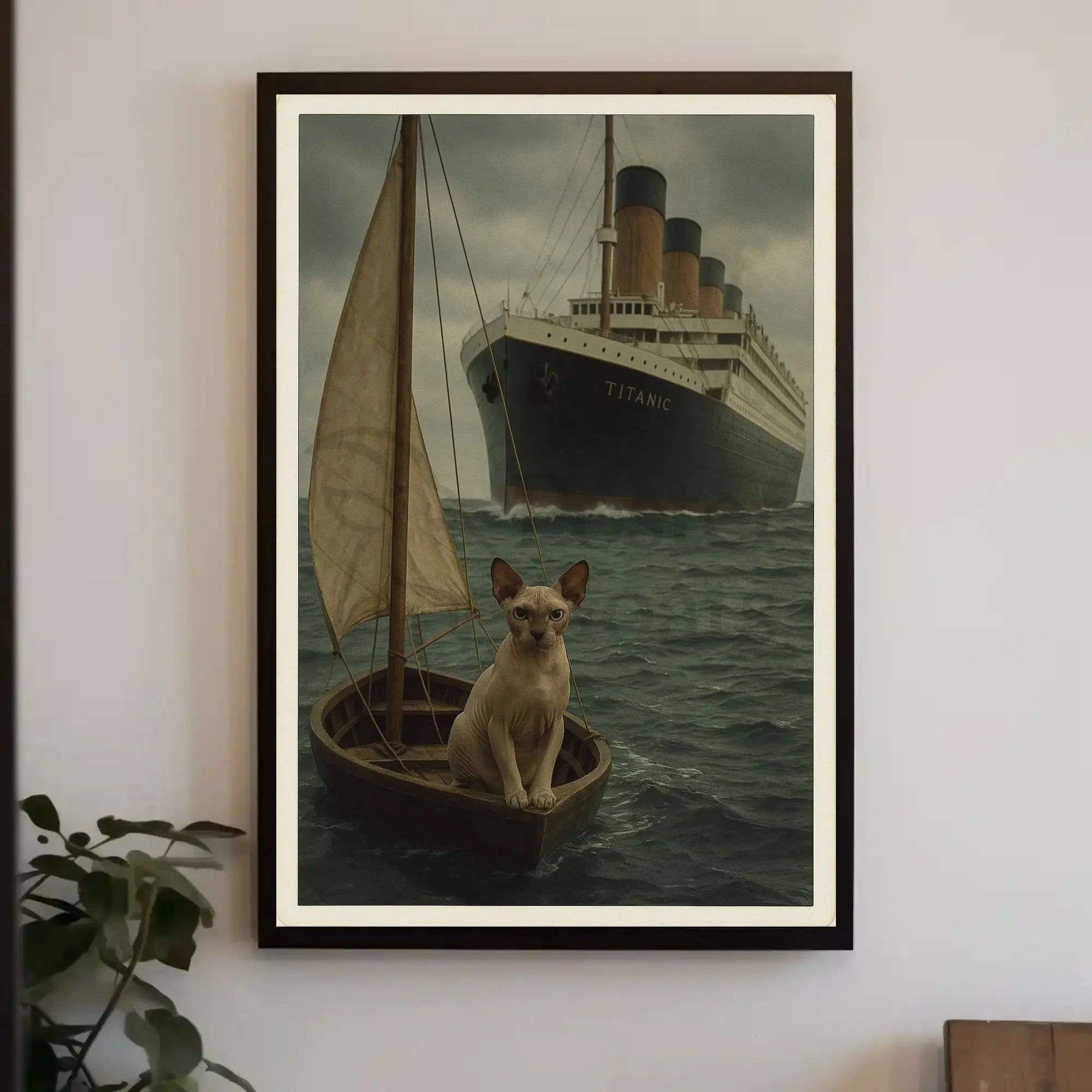 Titanic Surreal Sphynx Cat Maritime History Poster PosterGoat