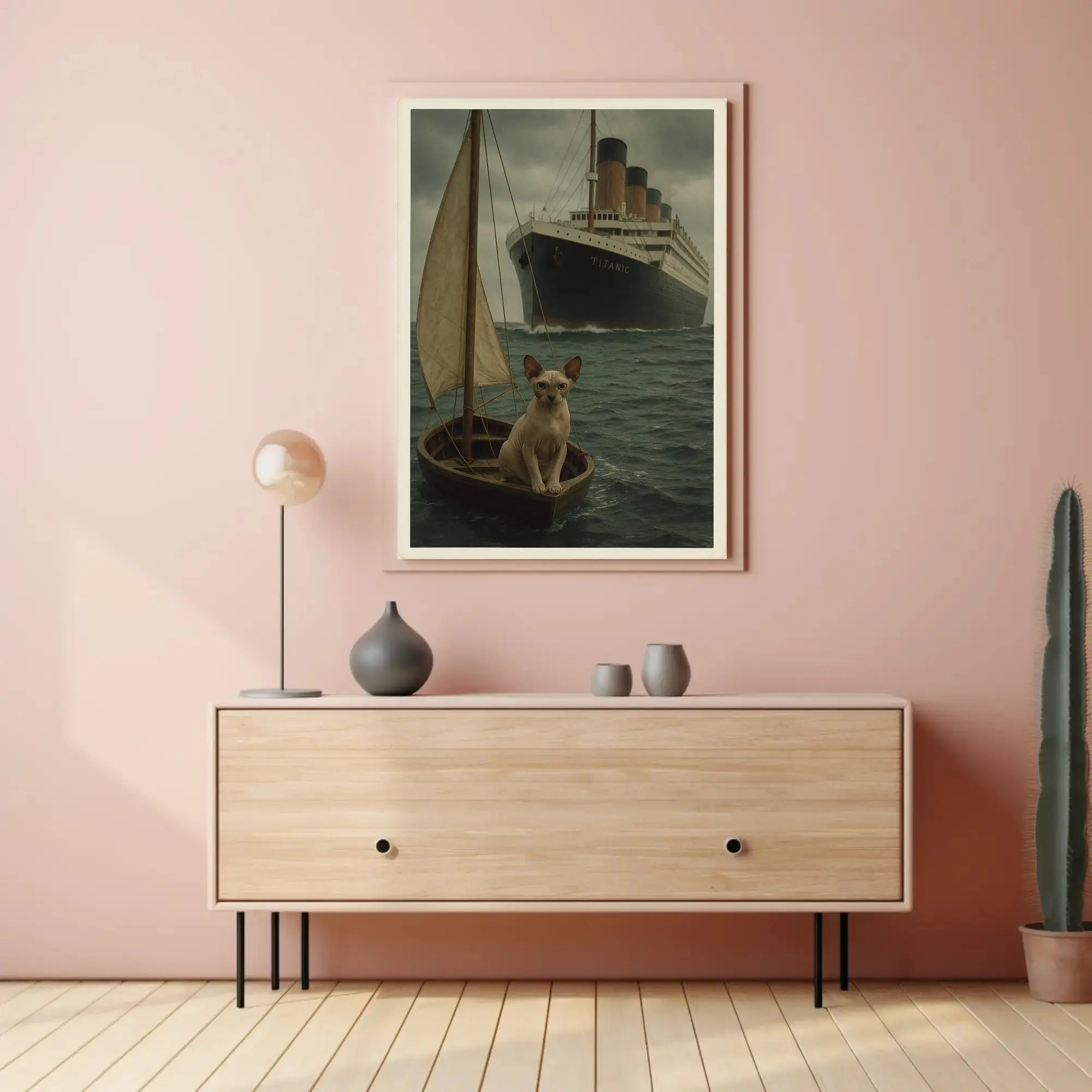 Titanic Surreal Sphynx Cat Maritime History Poster PosterGoat