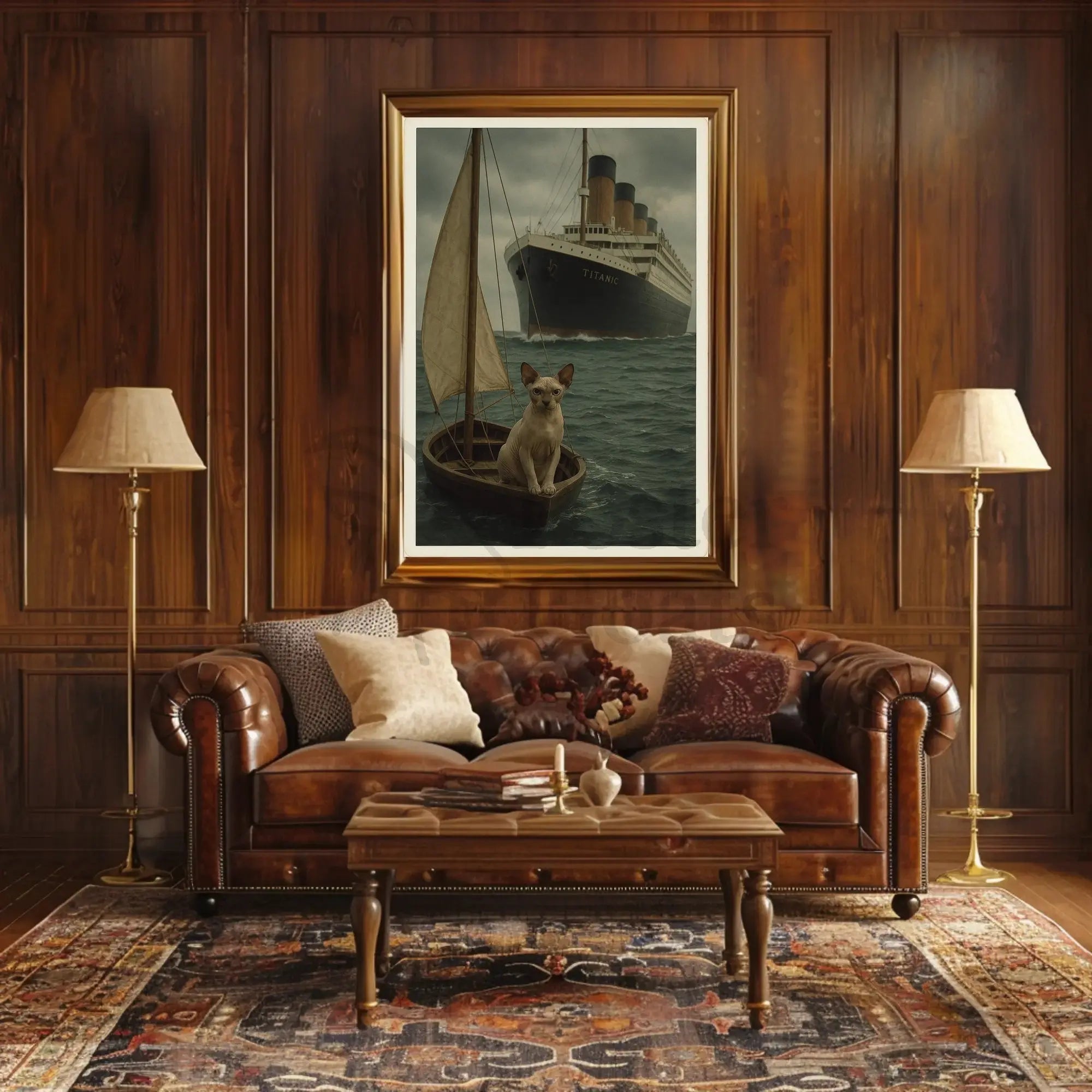 Titanic Surreal Sphynx Cat Maritime History Poster PosterGoat