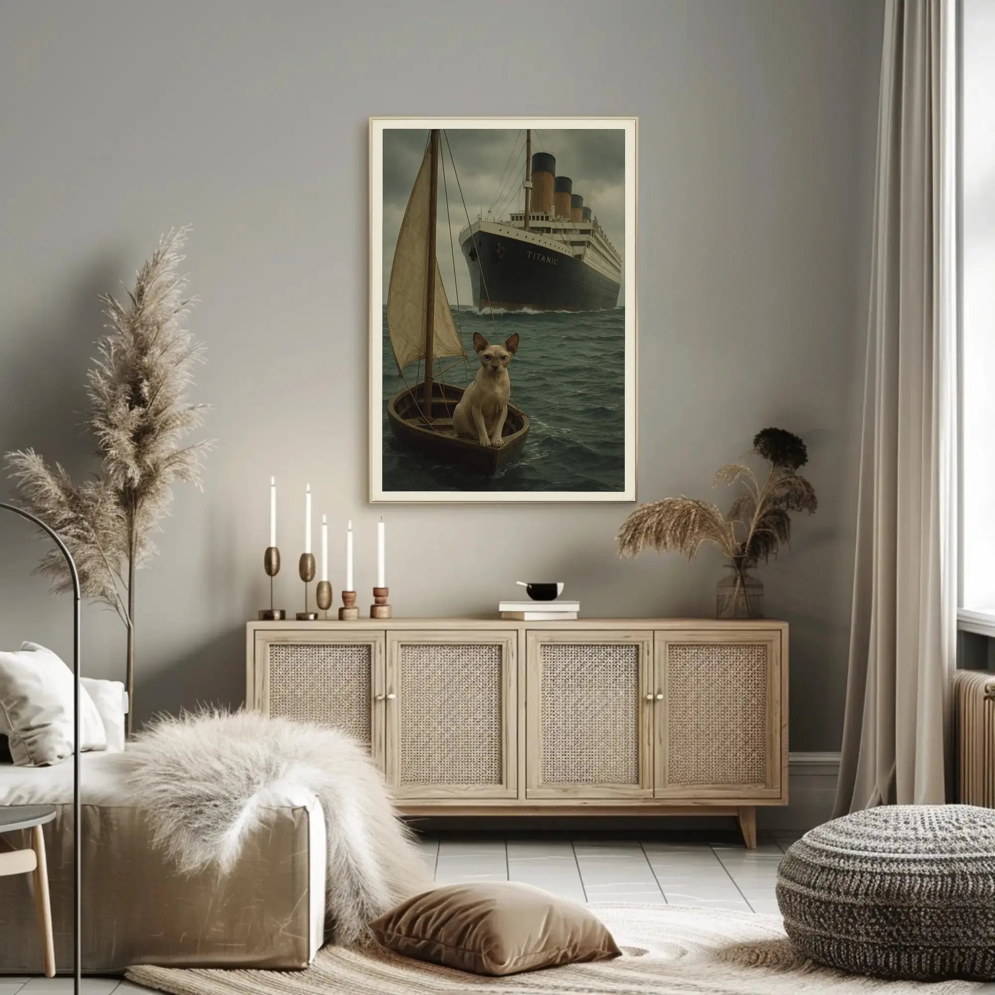 Titanic Surreal Sphynx Cat Maritime History Poster PosterGoat