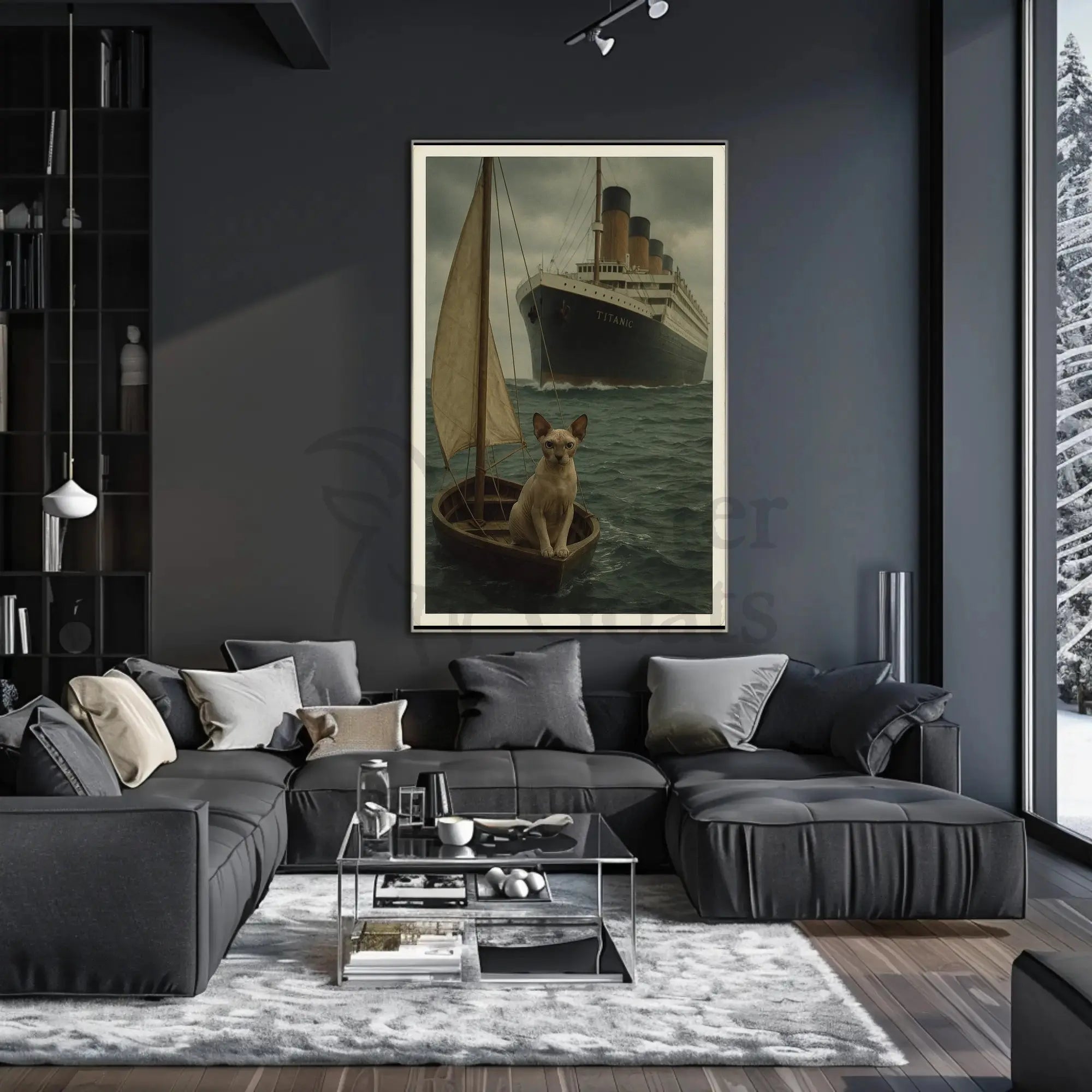 Titanic Surreal Sphynx Cat Maritime History Poster PosterGoat