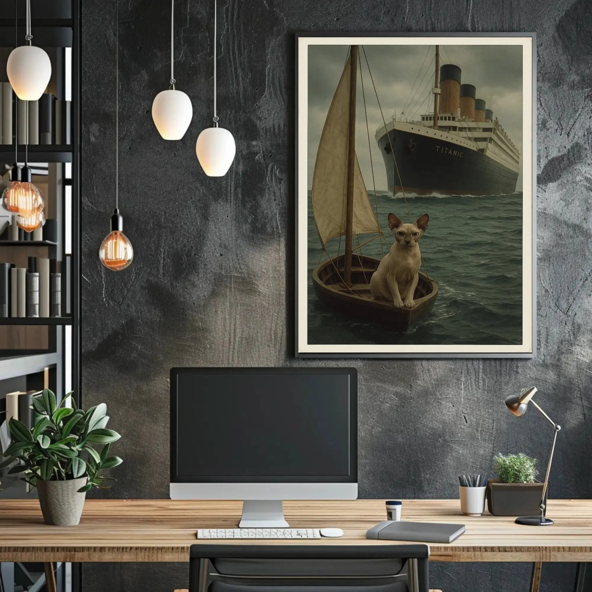 Titanic Surreal Sphynx Cat Maritime History Poster PosterGoat