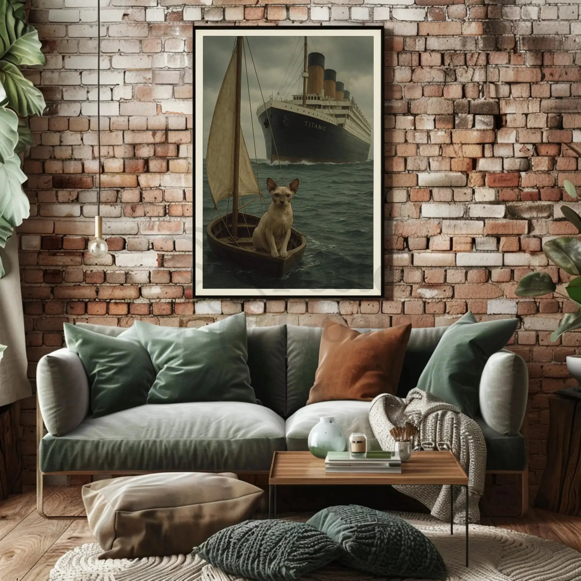 Titanic Surreal Sphynx Cat Maritime History Poster PosterGoat