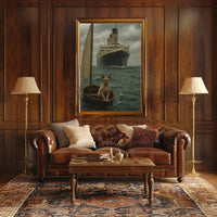 Titanic Surrealism with Sphynx Cat Artistic Poster PosterGoat