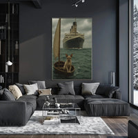 Titanic Surrealism with Sphynx Cat Artistic Poster PosterGoat