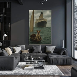 Titanic Surrealism with Sphynx Cat Artistic Poster PosterGoat